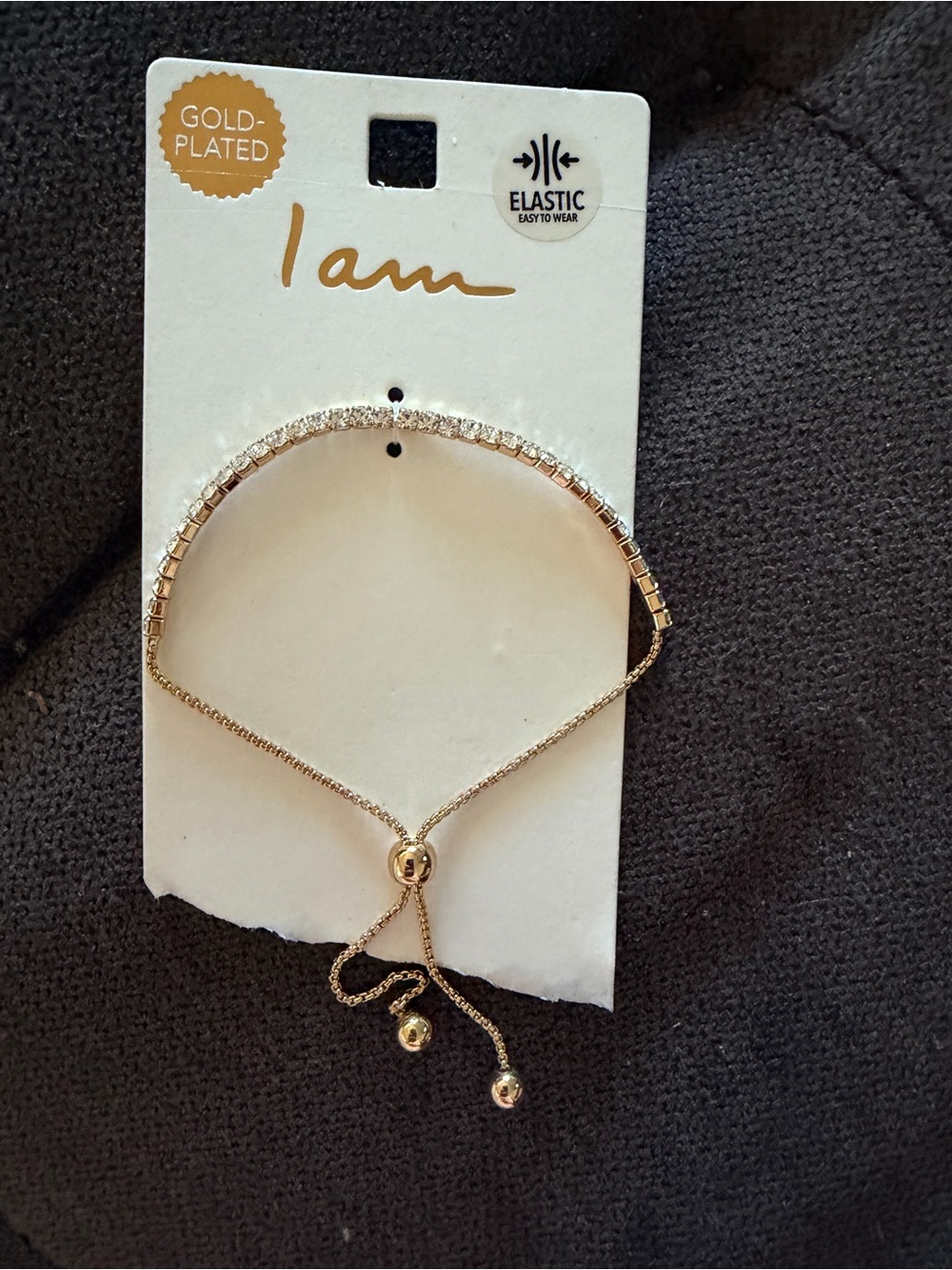 I AM Gold-Plated Rhinestone Elastic Bolo Drawstring Bracelet – NWT